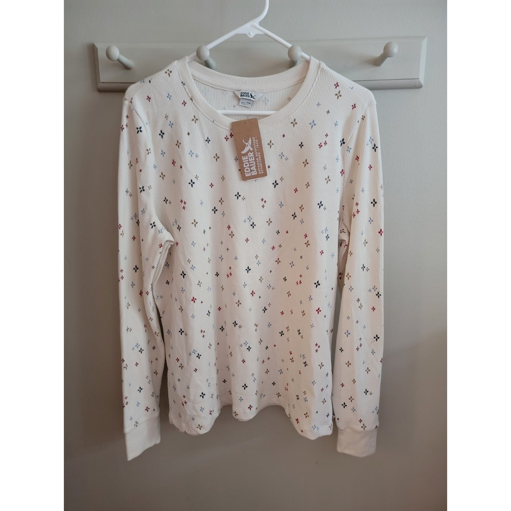 NWT Eddie Bauer T2XL Women's Thermal Cream Waffle Knit L/S Top Crewneck Top